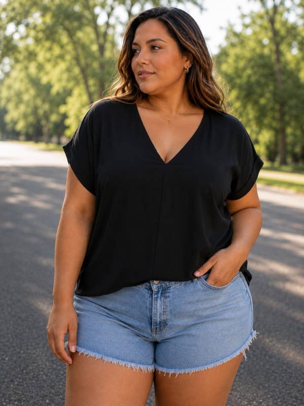 Plus size shirt top basic solid Crop top T-shirt tank V-neck