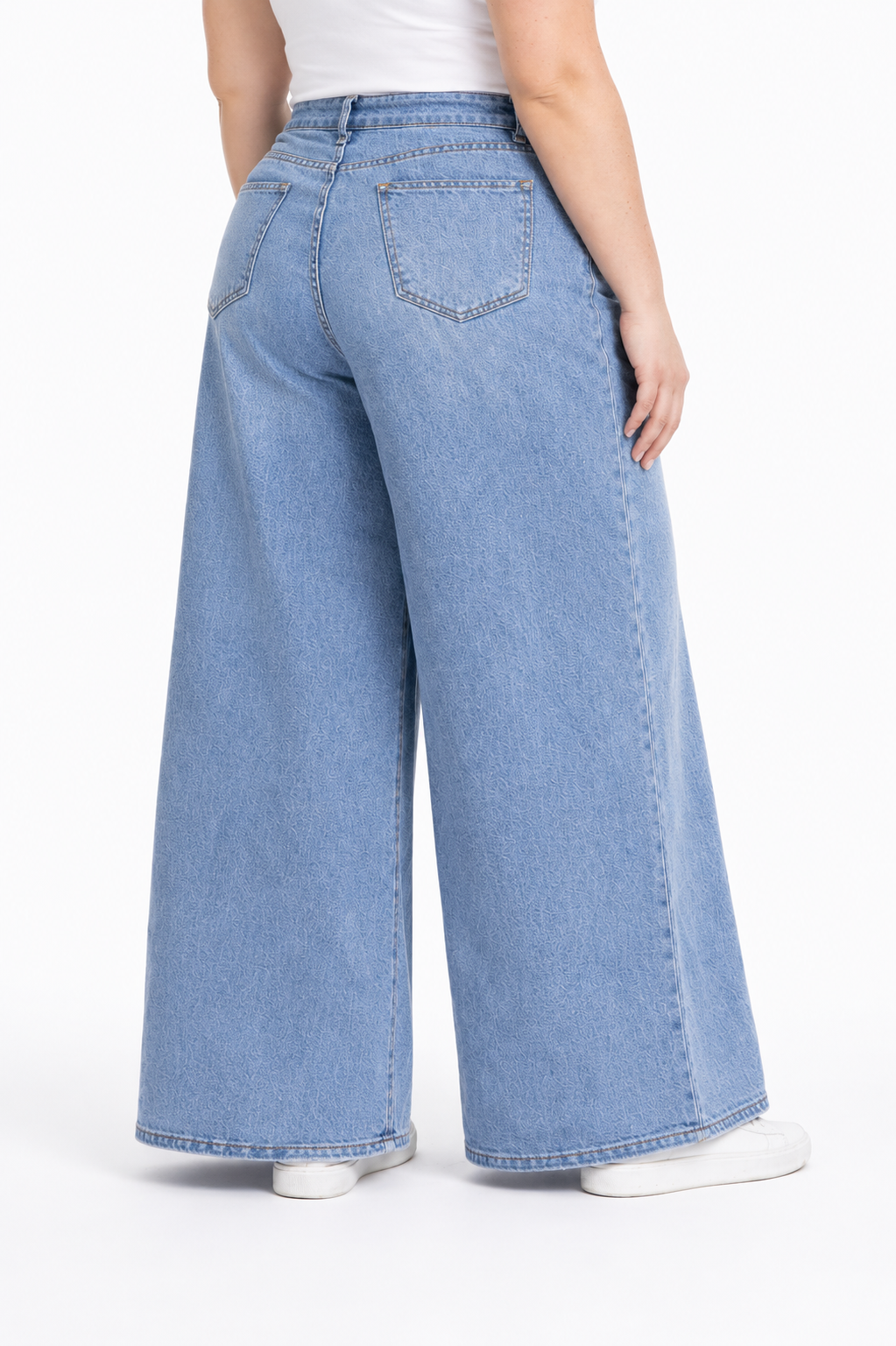 Plus-size high-waist denim pants pocket baggy jeans wide leg