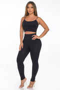 2 Pcs Seamless Double Spaghetti Strap Top and Legging Set