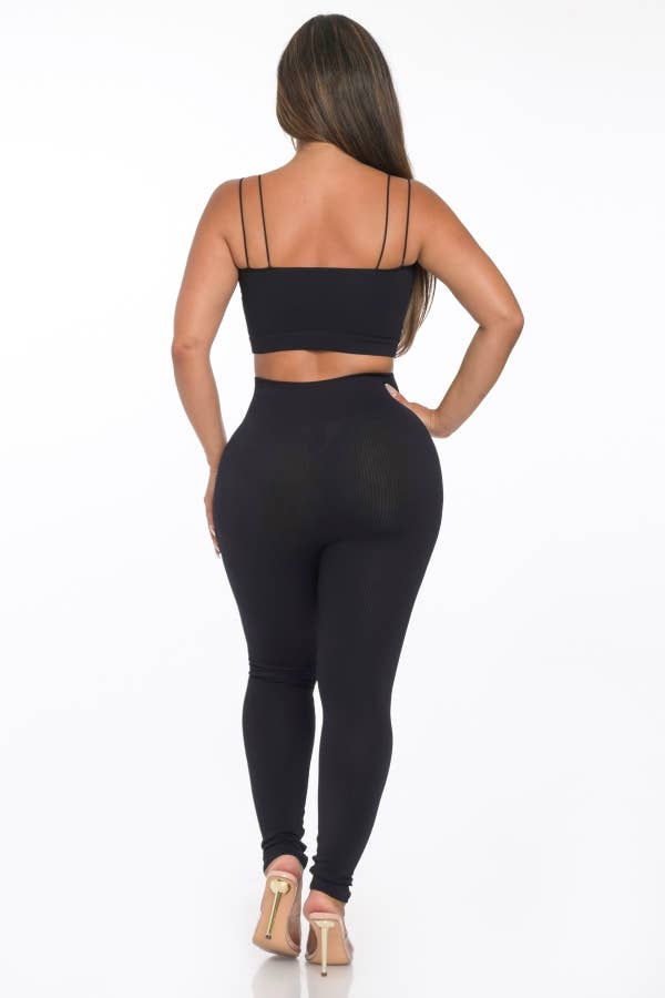 2 Pcs Seamless Double Spaghetti Strap Top and Legging Set
