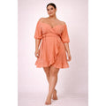 PLUS SIZE SURPLICE OFF SHOULDER RUFFLE TRIM MINI DRESS