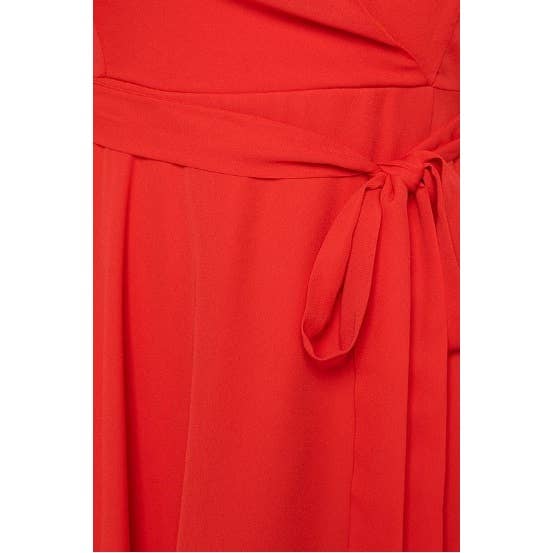 PLUS SIZE SURPLICE WRAP RUFFLE SLEEVE MIDI DRESS