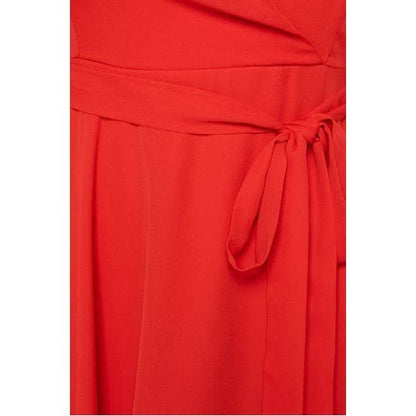 PLUS SIZE SURPLICE WRAP RUFFLE SLEEVE MIDI DRESS