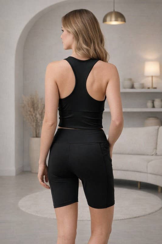 Solid Active Crop Tank Top and Biker Short Set 6