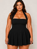 Plus size mini short summer dress solid